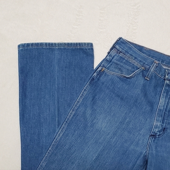 VINTAGE 1970s Wrangler Unisex Usa Made Denim Extra High Rise Bell Bottom Jeans - Picture 5 of 12